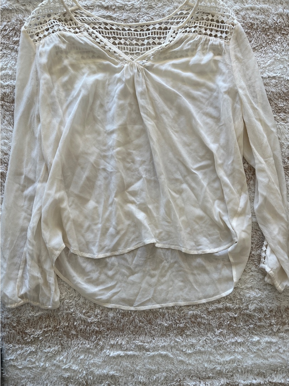 Joie White Crochet Yoke Long-Sleeve Blouse